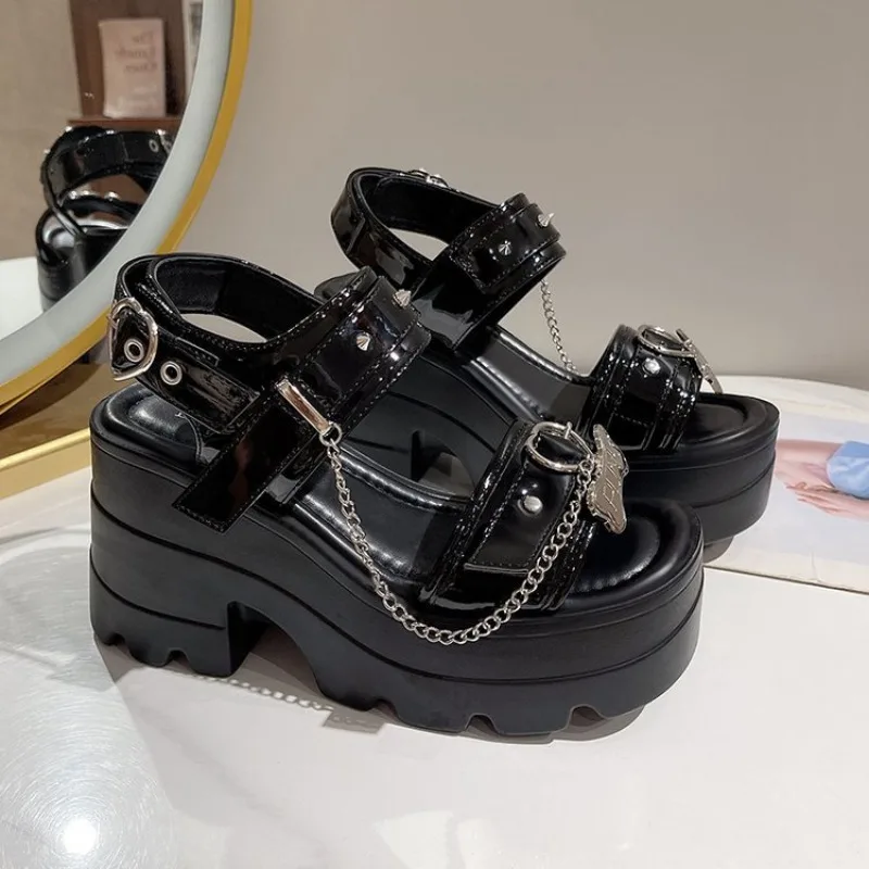 

Sexy Women Sandals Platform Open Toe Metal Chain Fashion Design Casual Shoes Cosplay Outdoor Wear Citywalk Sandals Sandalias New