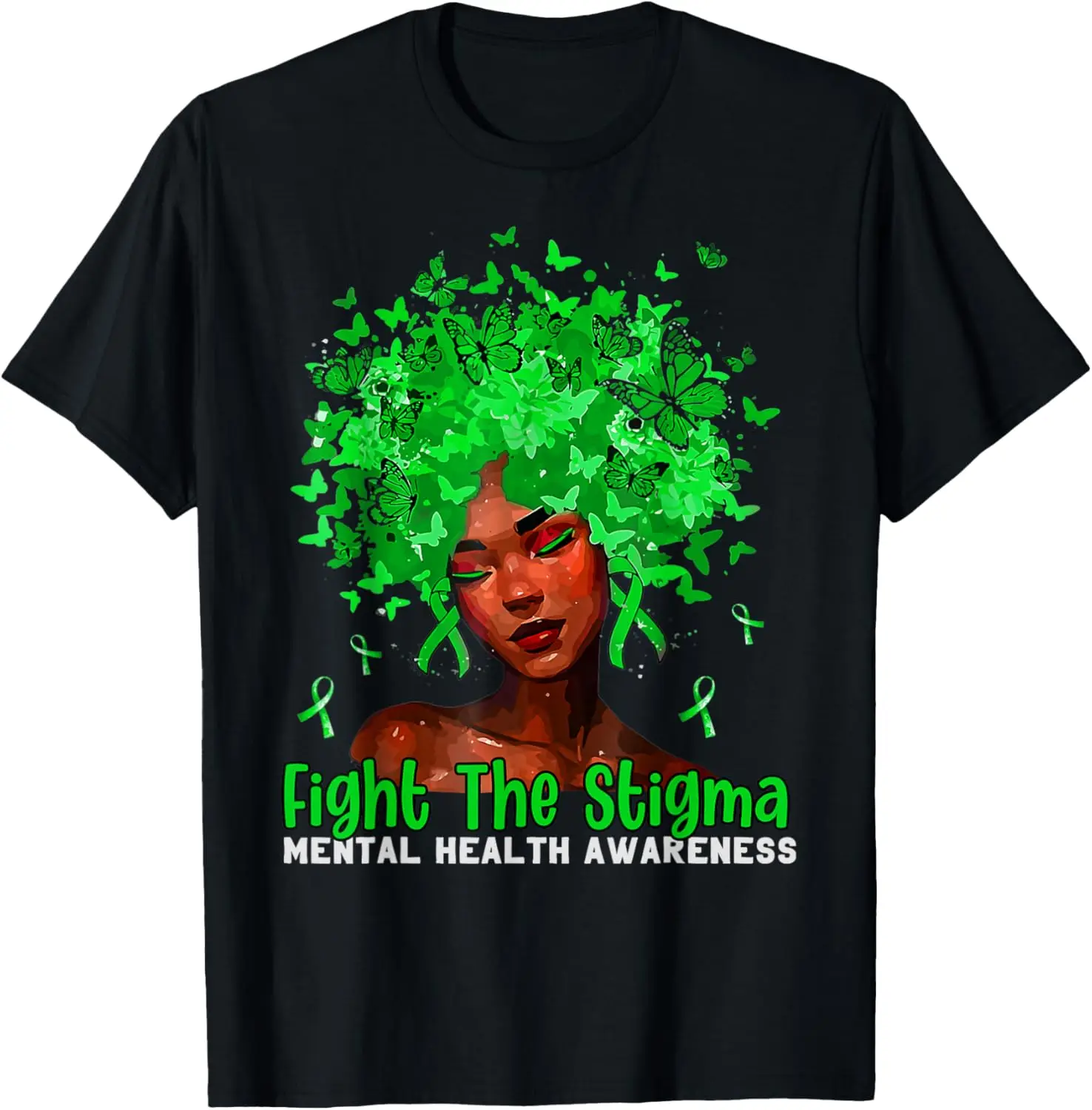 Mental Health Matters Fight The Stigma Afro African American T-Shirt 100% Cotton Trendy Y2K Short-Sleeve Tee – Soft, Quick-Drying, & Moisture-Wicking; Ideal for Sports or Casual Wear; Great Gift for Christmas or Halloween.