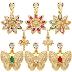 Juya 18K Gold Plated Rainbow Crystals Ballerina Flower Butterfly Charms For DIY Long Chains Sweater Pendant Jewelry Making