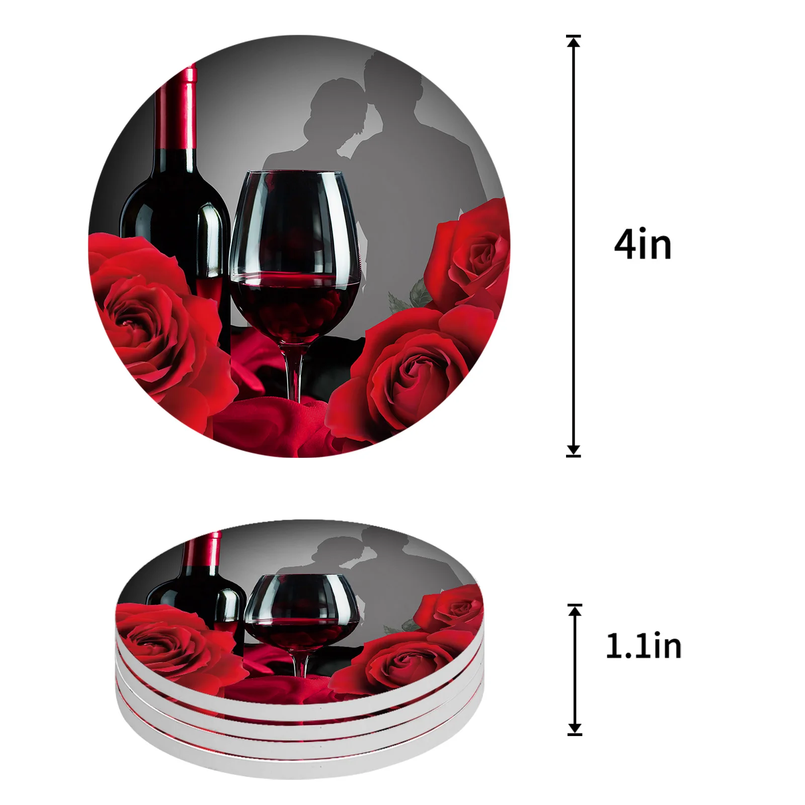 Valentine'S Day Rose Flower Red Wine Ceramic Coaster Set Kitchen Table Round Placemat Luxury Decor Coffee Tea Cup Coasters