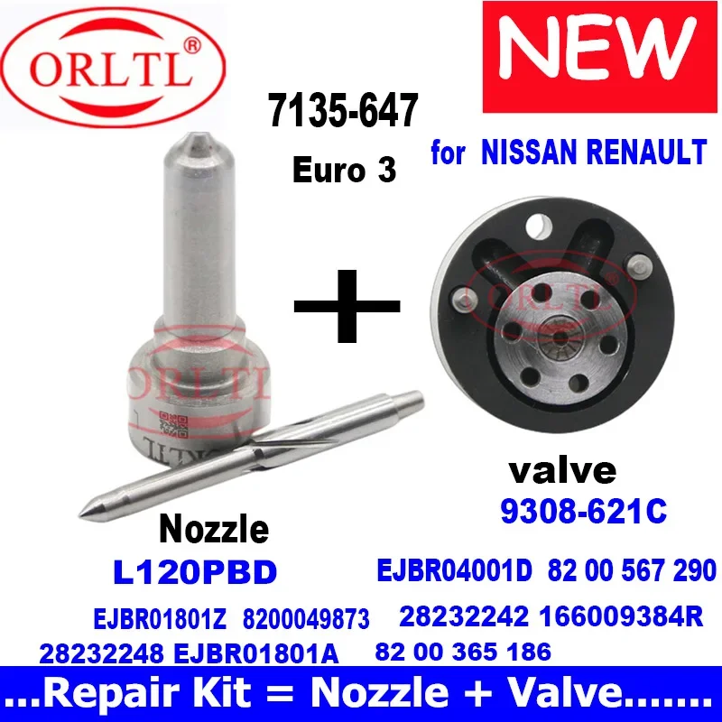 INJECTOR EJBR01801Z 28232248 8200365186 VALVE 9308-621C NOZZLE L120PBD L120PRD KITS 7135-647 FOR RENAULT EJBR04001D EJBR01801A