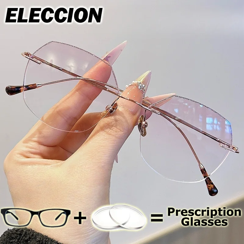 

ELECCION Rimless Prescription Glasses Reading Glasses Women Presbyopic Eyewear Phone Blue Light Blocking Anti Fatigue Eyeglasses