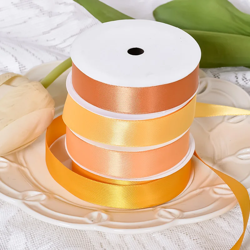 YAMA 25 28 32 38 mm 100yards/lot Double Face Satin Ribbon Light Dark Yellow for Party Wedding Decoration Handmade Rose Flowers
