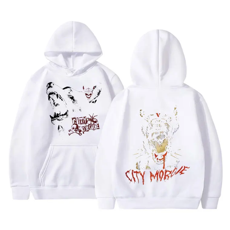 Rapper City Morgue Double Sided Print Hoodie Men Women Hip Hop Vintage Oversized Sweatshirt Male Black Hoodies Casual Streetwear