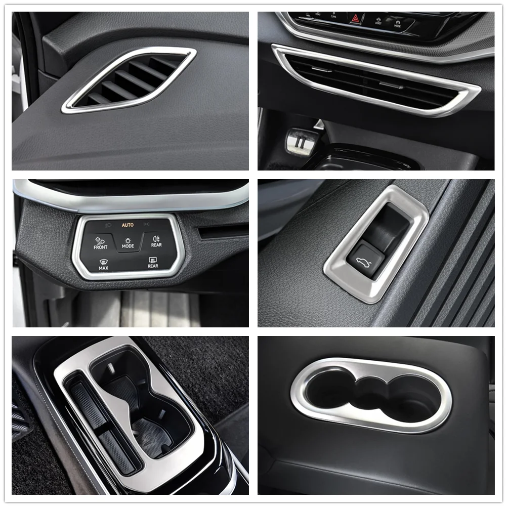 ل VW Volkswagen ID.4 ID4 2021 2022 اكسسوارات لوحة القيادة التيار المتناوب منفذ الهواء كوب ماء غطاء لوحة الكسوة الفولاذ المقاوم للصدأ #1
