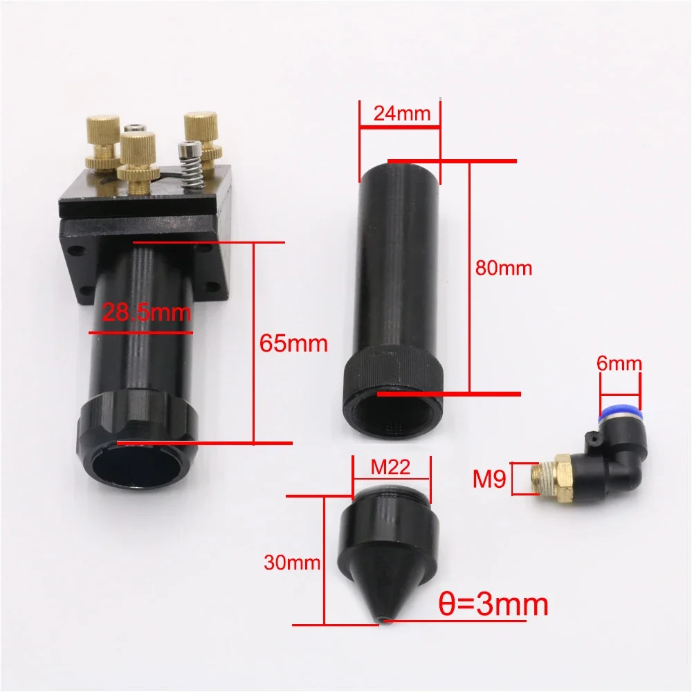 HAOJIAYI Cabezal láser CO2 para lente de enfoque Dia.18 19 20 FL. 38,1 50,8 63,5 75 101,6 127 mm y soporte de espejo de 25 mm para máquina láser