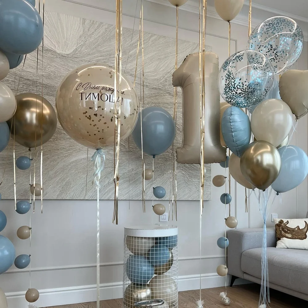 Vintage Blue Green Latex Balloon Set 32inch Foil Number Balloon For Kids Adults Happy Birthday Anniversary Party Decorations