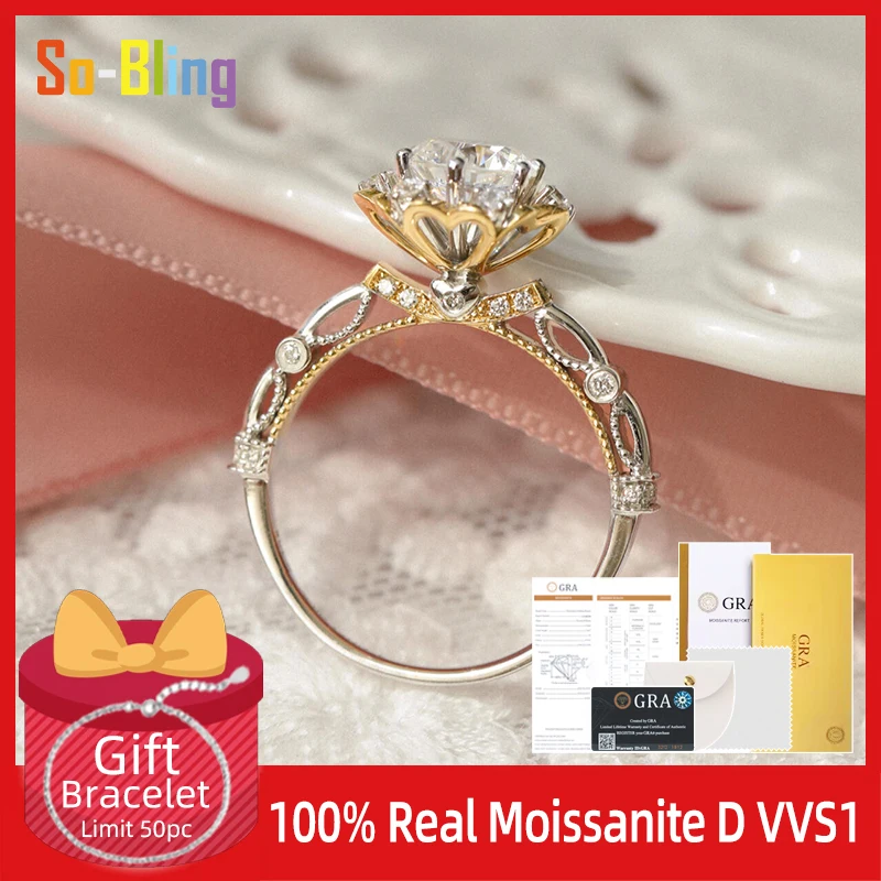 

So-Bling 925 Sterling Silver Rings 1-5ct Moissanite Ring D Colour VVS1 with Gra Certificate for Women Engagement Wedding Jewelry