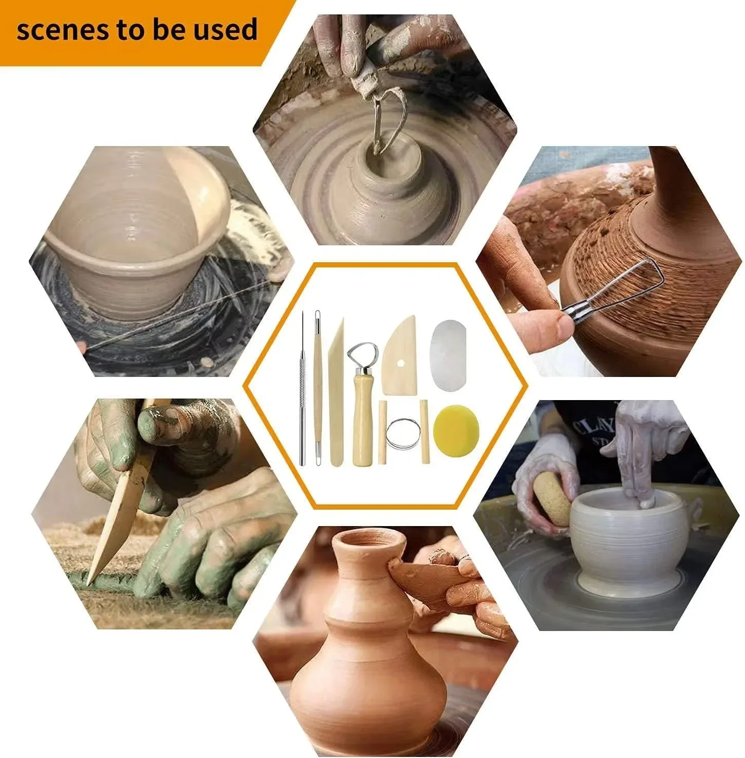 Art Supplies Ceramic Sculpting Tools Wooden Handles Ceramic Clay Pottery Tool Beginner DIY Crafts Wood and Steel Home School Use