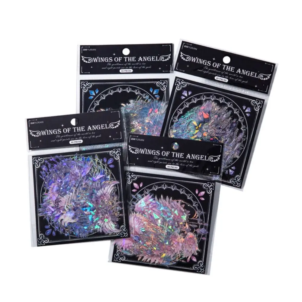 Decorative Angel Wings Sticker Handmade DIY Crafts Ice Crystal Collage Decals PET Shiny Holographic Laser Sticker Goo Card