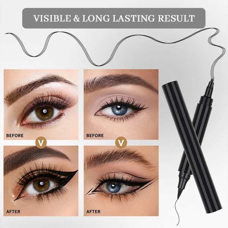 Dwustronny ołówek do brwi i eyelinera 2 w 1, wodoodporny, potrójna końcówka widełkowa do naturalnych brwi, długotrwałe narzędzie do makijażu