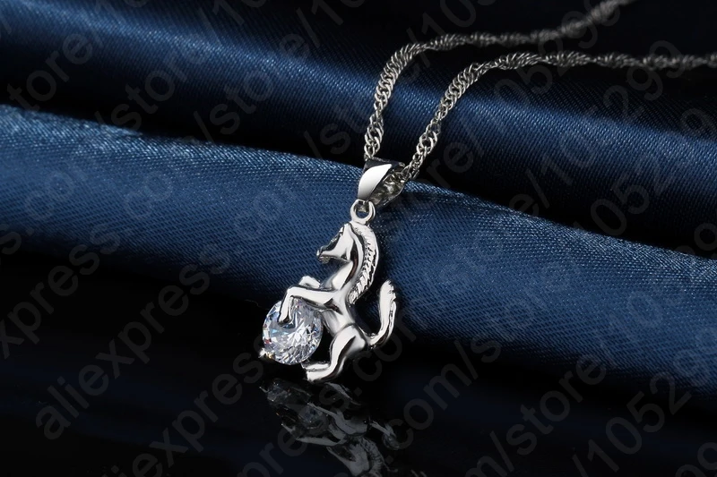 Animal Horse Pendants Necklace Drop Earrings Set For Party Gift Women 925 Sterling Silver Crystal Jewelry Sets Accessory