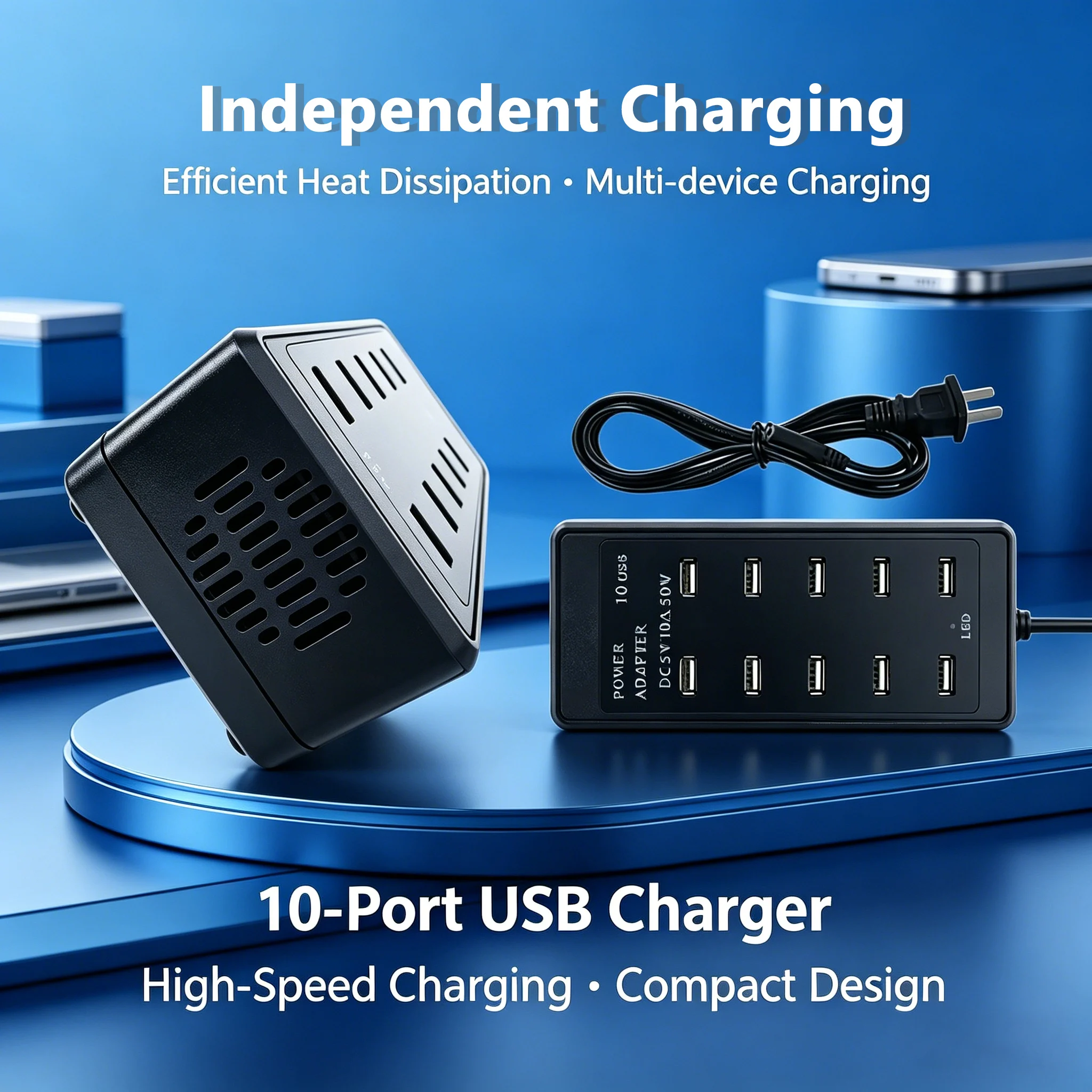 Portable 10-Port USB Charging Station 50W Phone Farm Desktop Charger Multi Device Adapter for Repair Lab iPhone Samsung 급속충전기