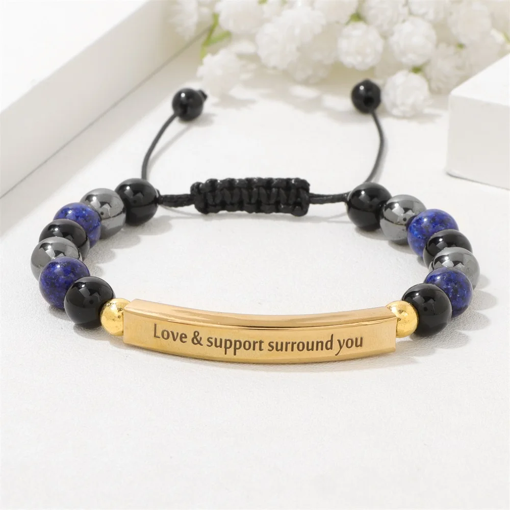 Personalized Inspirational Bracelet Love&support surround you Natural Stone Beaded Braided Bracelets for Women Men Jewelry Gift