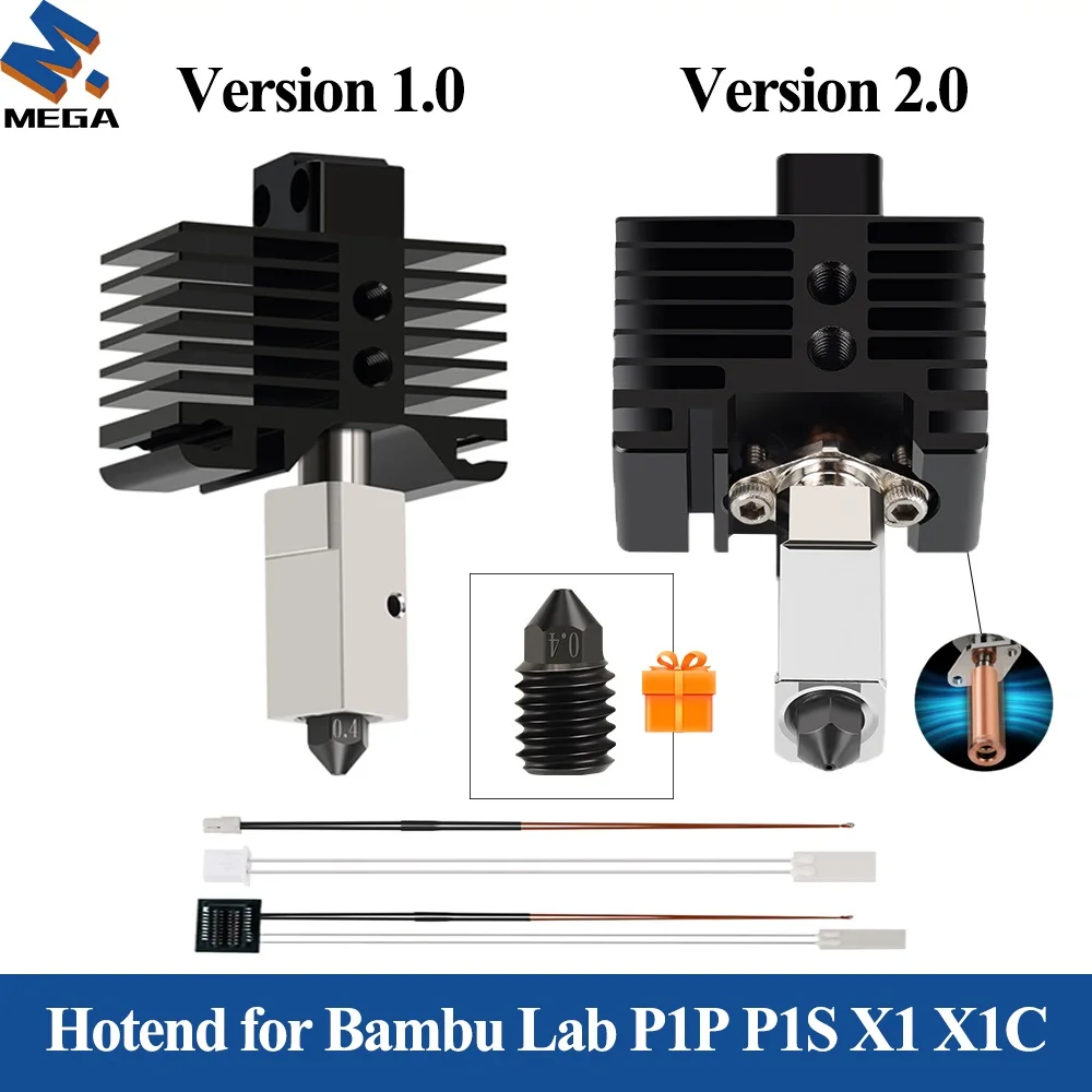 

Для Bambu Lab p1p X1C P1S X1 Обновление 2.0 Hotend Высокоскоростной 3D-экструдер с высоким расходом Закаленная насадка Нагреватель Термистор