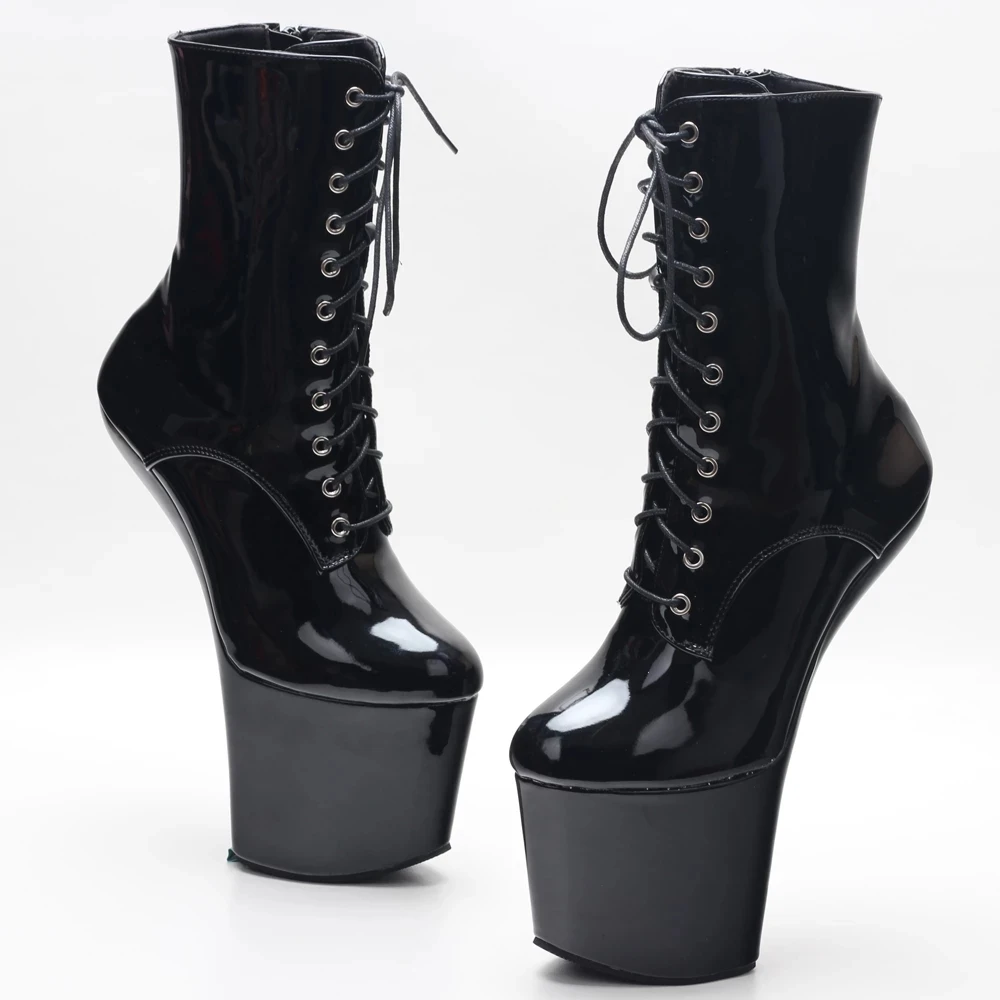 Jialuowei 2023 New Mid-Claf Boots 20CM High Hoof Heel Plaform Strange Heelless Women Sexy Fetish Pole-Dancing Shoes