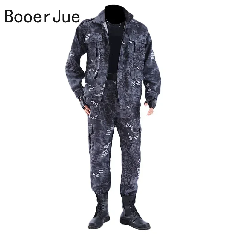 Black Python Pattern Wear-resistant Overalls Labor Insurance Cloth Uniform Men\'s Soft Tracksuit Outdoor Suit