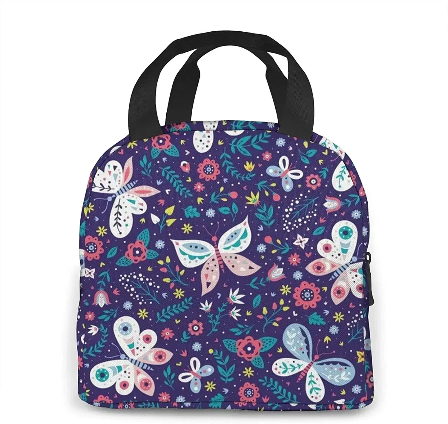 Purple Butterfly Lunch Bag Women Girls Small Insulated Reusable Cooler Tote Bento Box Backpack Portable Leak Proof Lunch Bags