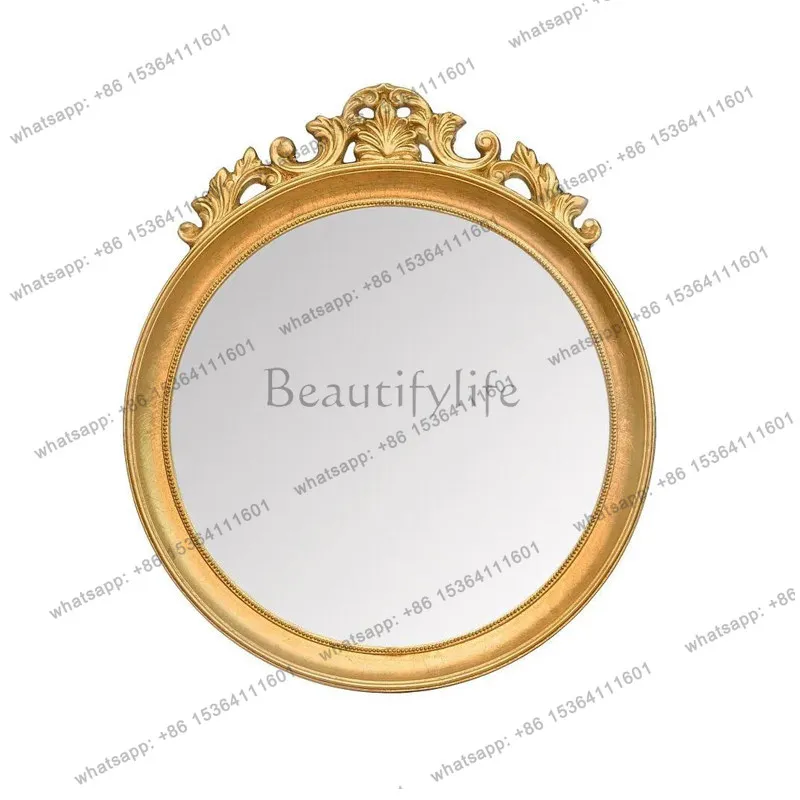 European Framed Makeup Mirror Wall Hanging American Rural Round Toilet Bathroom Mirror