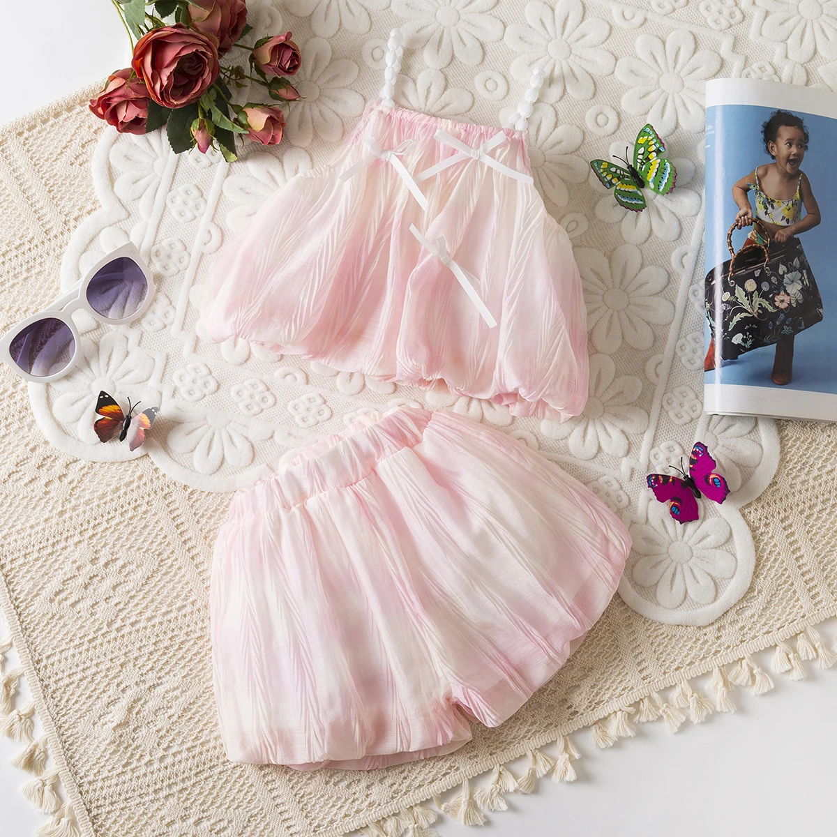 

Summer New Baby Girl Two-Piece Set, Pink Camisole Top+Shorts Children'S Clothing Suitable For Babies Aged 6 Months To 3 Years