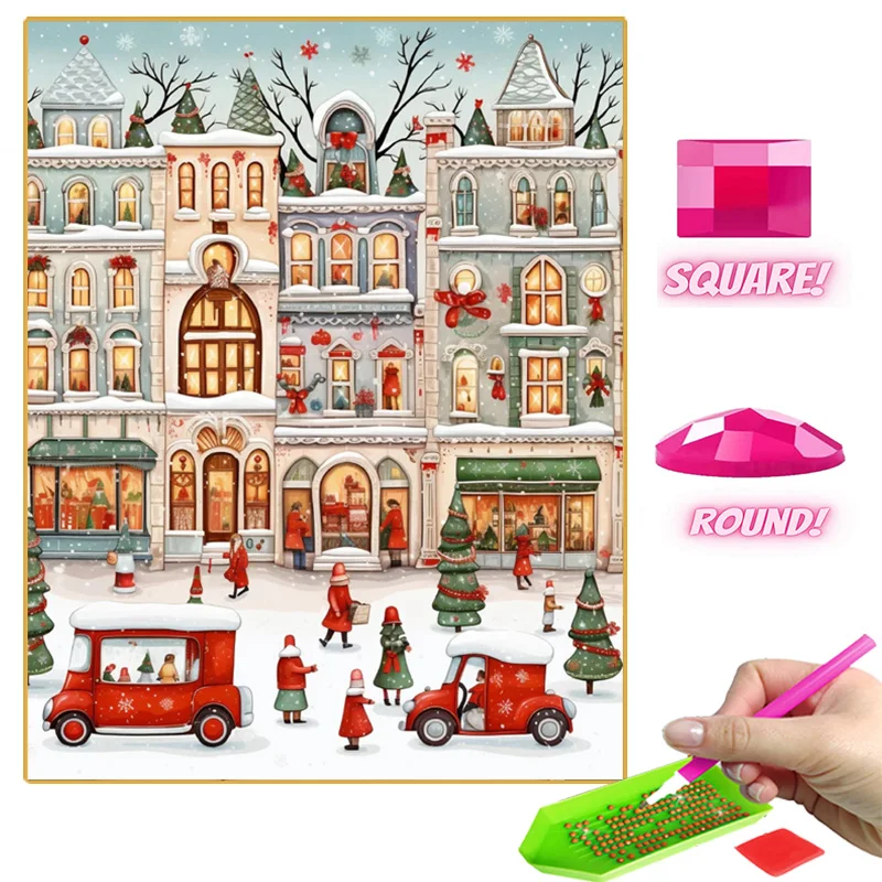 DIY 5D Diamond Painting Christmas City Snow Scene Art Full Rhinestone Diamond Painting Embroidery Kit Handmade Home Decor Gifts