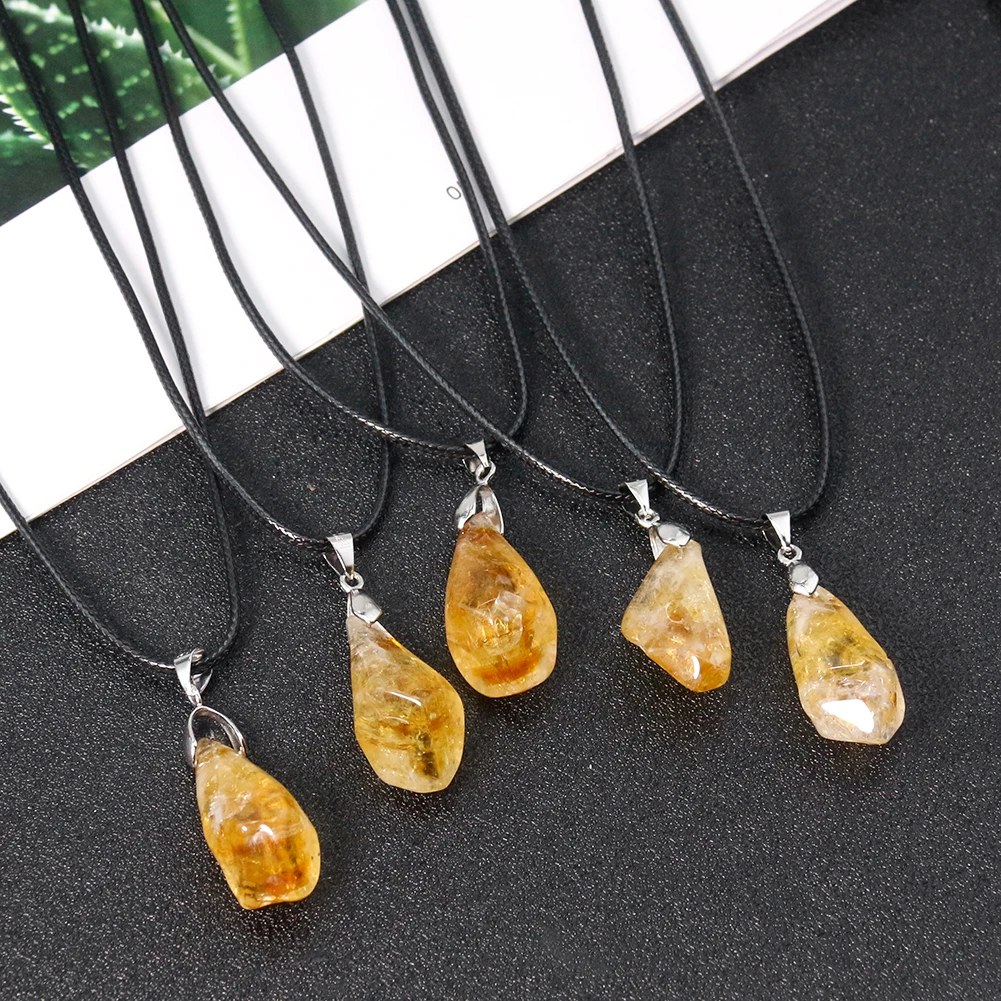 1PC Natural Citrine Necklace Energy Healing Reiki Rock Mineral Quartz Crystal Stone Charm Pendant Jewelry Choker for Women