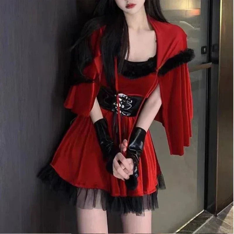 15 Style Christmas Costumes Lolita Maid Red Dress Women Soft Velvet Bunny Lingerie Xmas Red Santa Claus Cosplay Party Outfits