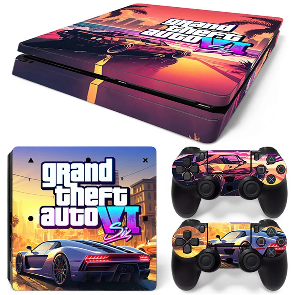 GTA 6 accessori di gioco adesivo per PS4 Slim Vinyl Decal Skin per PS4 Slim Console e due adesivi Controller