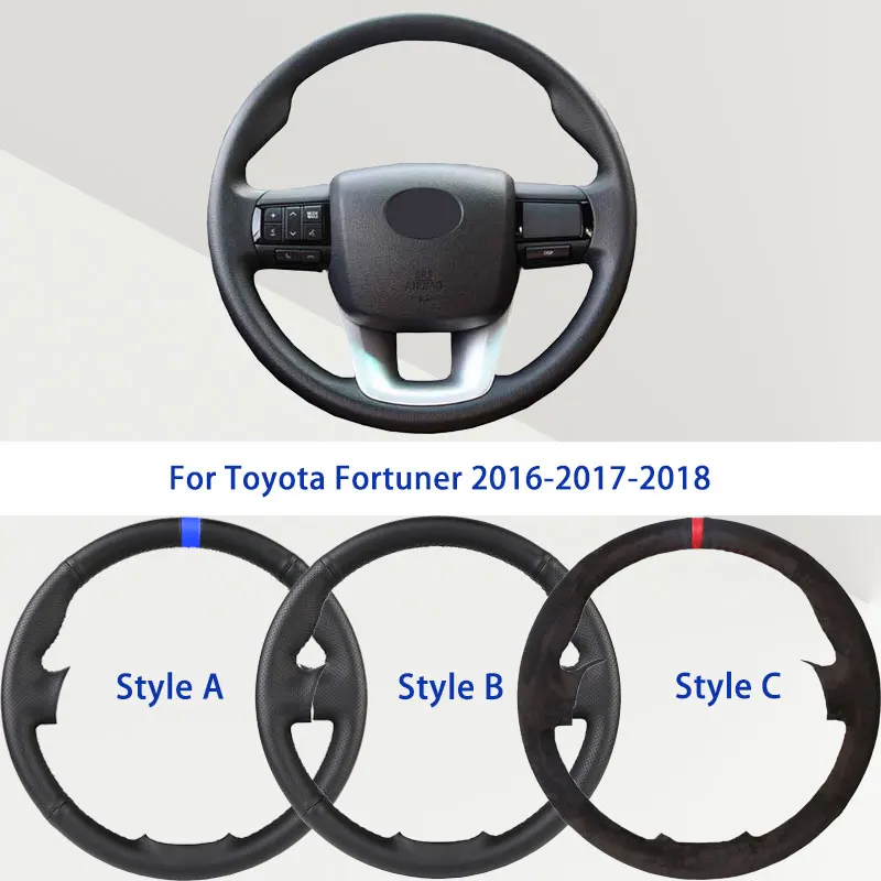 

OEM черный чехол на руль из синтетической кожи из микрофибры для Toyota Fortuner 2016-2017-2018, мягкая амортизирующая автомобильная ручка