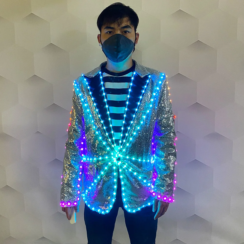 Full color LED Jacket suit Stage Dance Show Light costume Bar Nightclub Party runway show led light coat costume