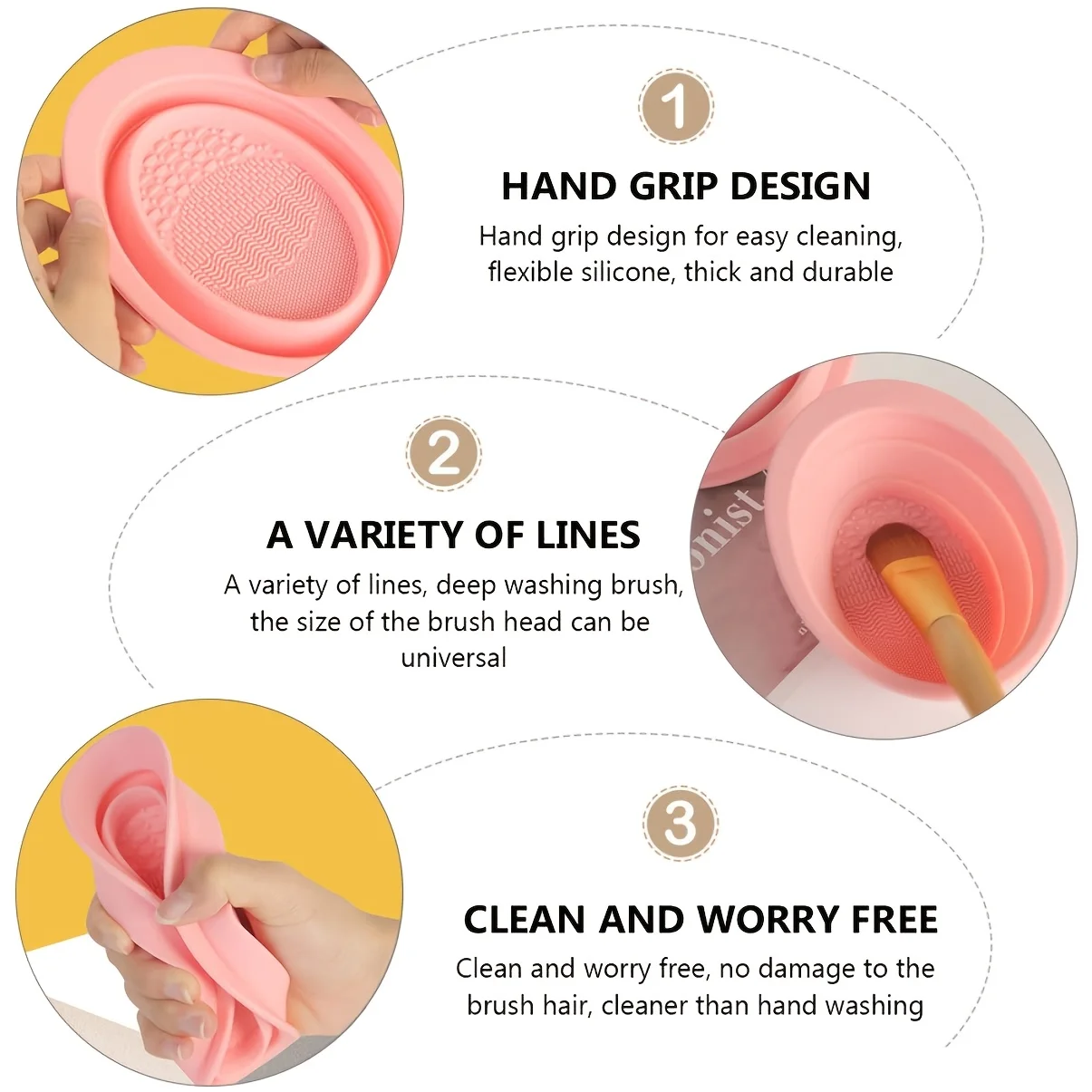 Foldable Silicone Makeup Brush Cleaner Bowl, Textured Scrubber for Brushes Puffs Sponges, Travel Washing Tool, Compact view 6