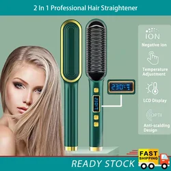 Alisador de cabelo termostático pente elétrico alisamento escova display lcd controle temperatura alisadores de cabelo pente quente