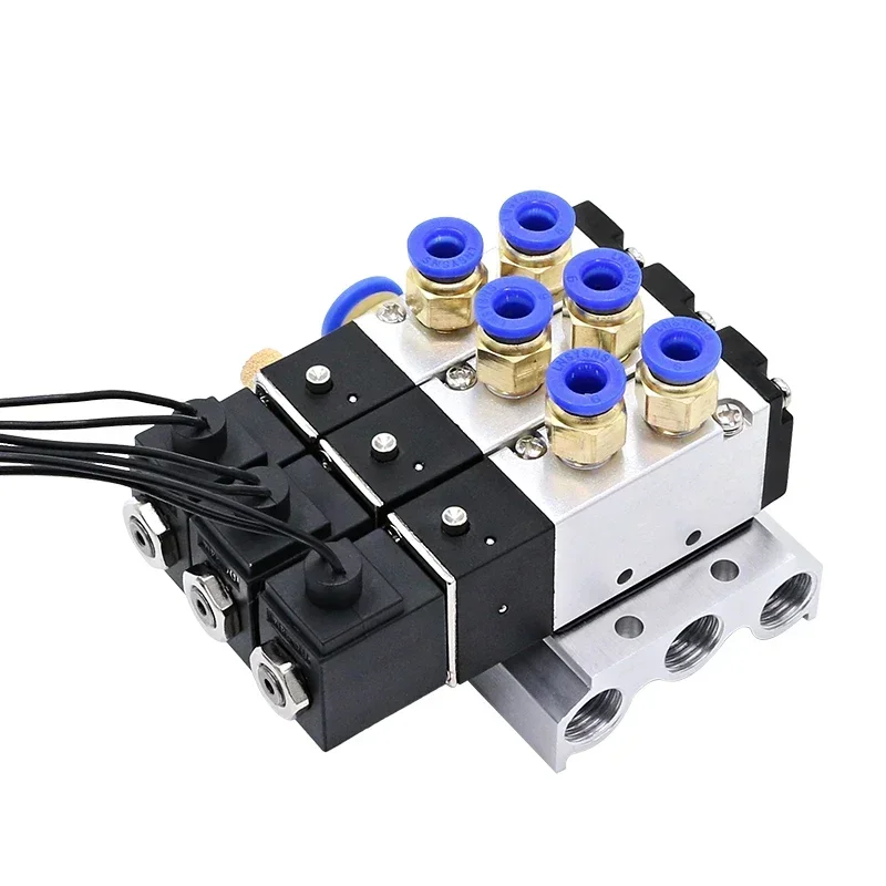 Solenoid Valve Multi-way Combination 4V110-06 Manifold Stations DC12V 24V AC220V With Fittings 5 port 2 position Solenoid Valves