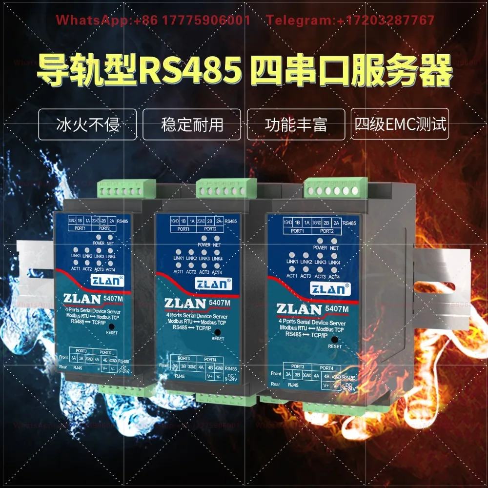 [ZLAN] 4 Serial Server 4-way RS485 to Ethernet Modbus Gateway MQTT Rail JSON Edge Computing Module RTU to TCP