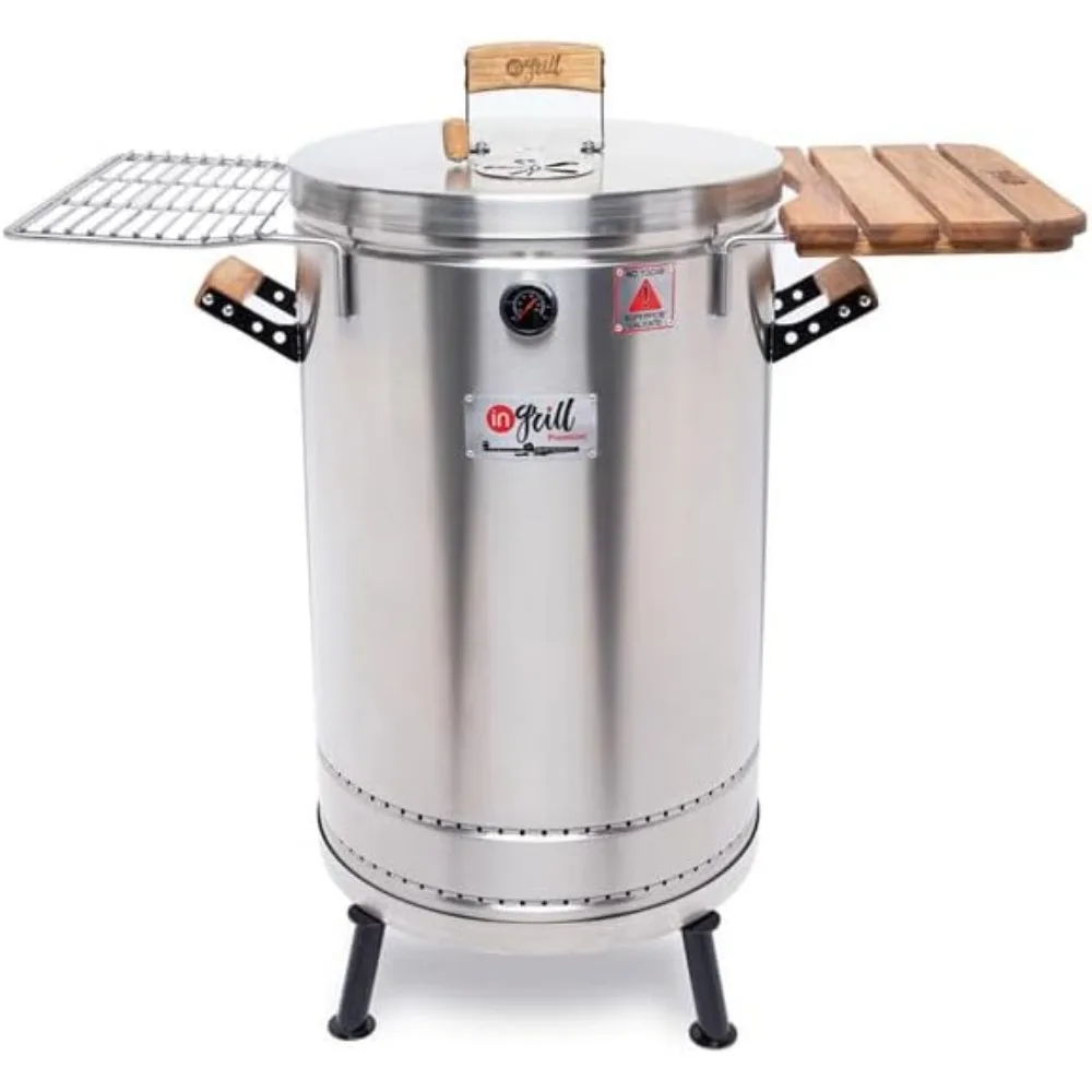 3-in-1 Large Stainless Steel Barrel: Grill, Bake, Smoke - 40lb Capacity, Serves 40, Includes Accessories