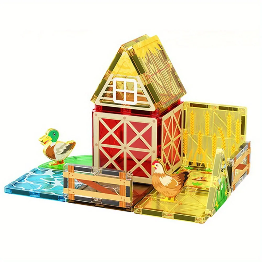 MOC 32pcs Farm Animals Magnetic Building Blocks - Large STEM Toy Set Creative Magnetic Toys, Children Educational Magnet Toys