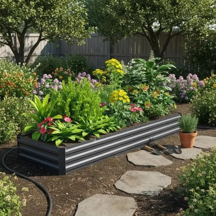 

Metal Raised Garden Bed Planter Box Outdoor Planters for Growing Flowers, Herbs, Grey, 241x90.5x30cm