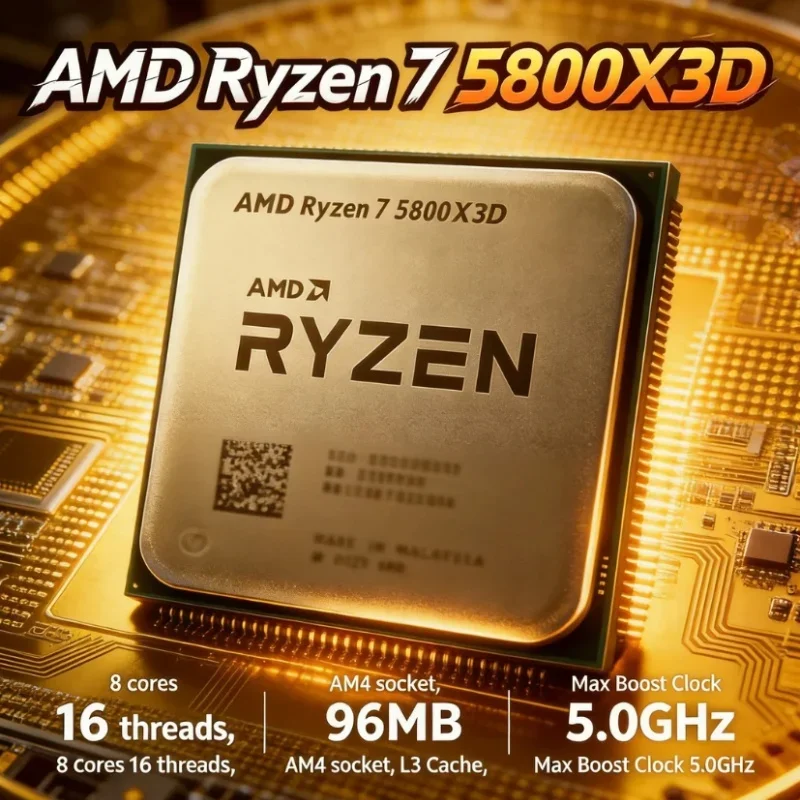 AMD Ryzen 7 5800X3D DIY Gaming PC Build Cost Effective CPU 8 Core 16 Thread 4.5GHz 96MB 3D V Cache AM4 DDR4 105W 7nm No Cooler