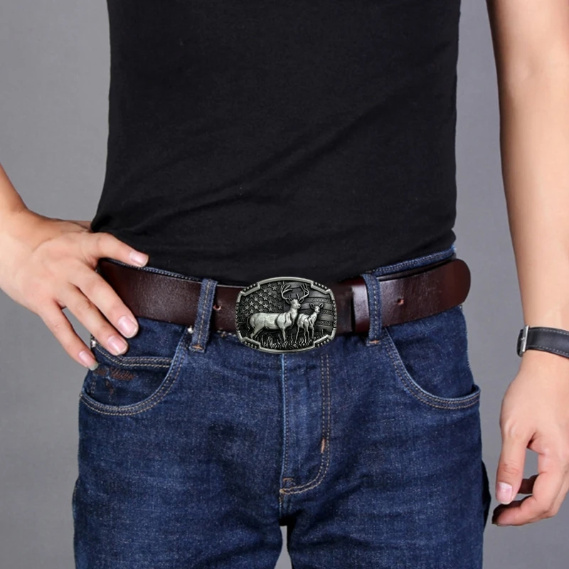 Western Style Cowboy Elk Shape Belt Buckle Metal Gold/Silver Color Rock Belt Link Buckle Unisex Belt Buckle DIY Supplies