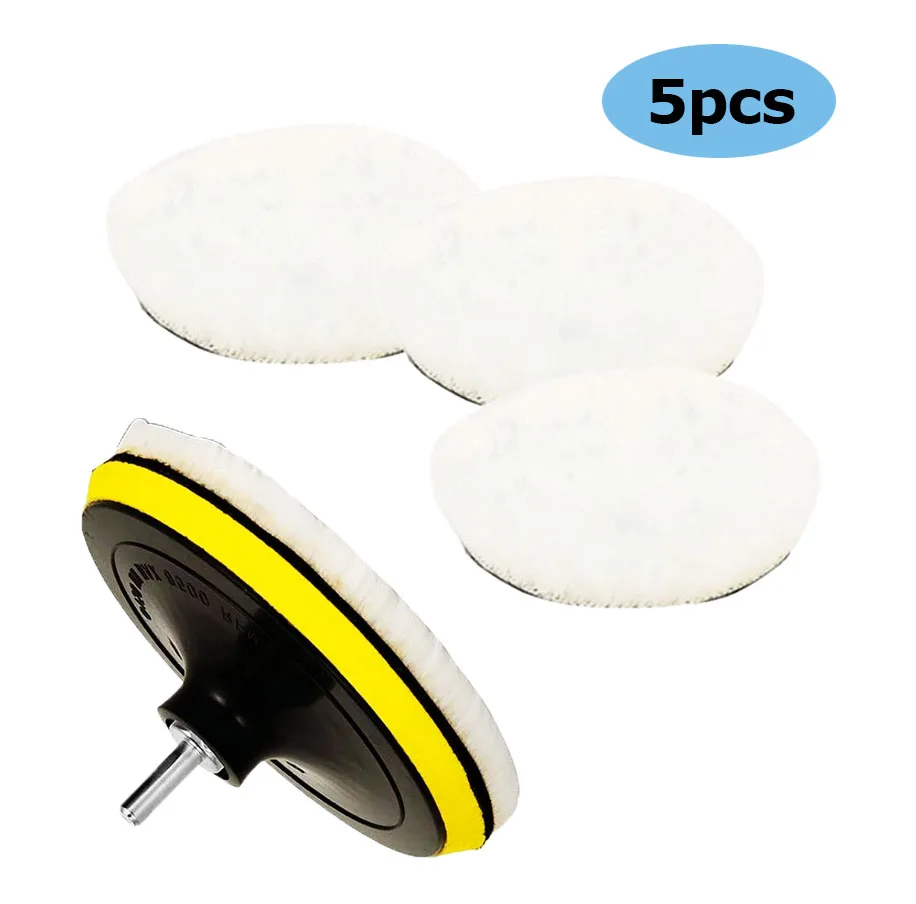 

5Pcs Wool Car Polishing Pad Set For Polisher Machine Waxing Polishing Buffing Disk Auto Paint Care Polisher Pads 3 Inch