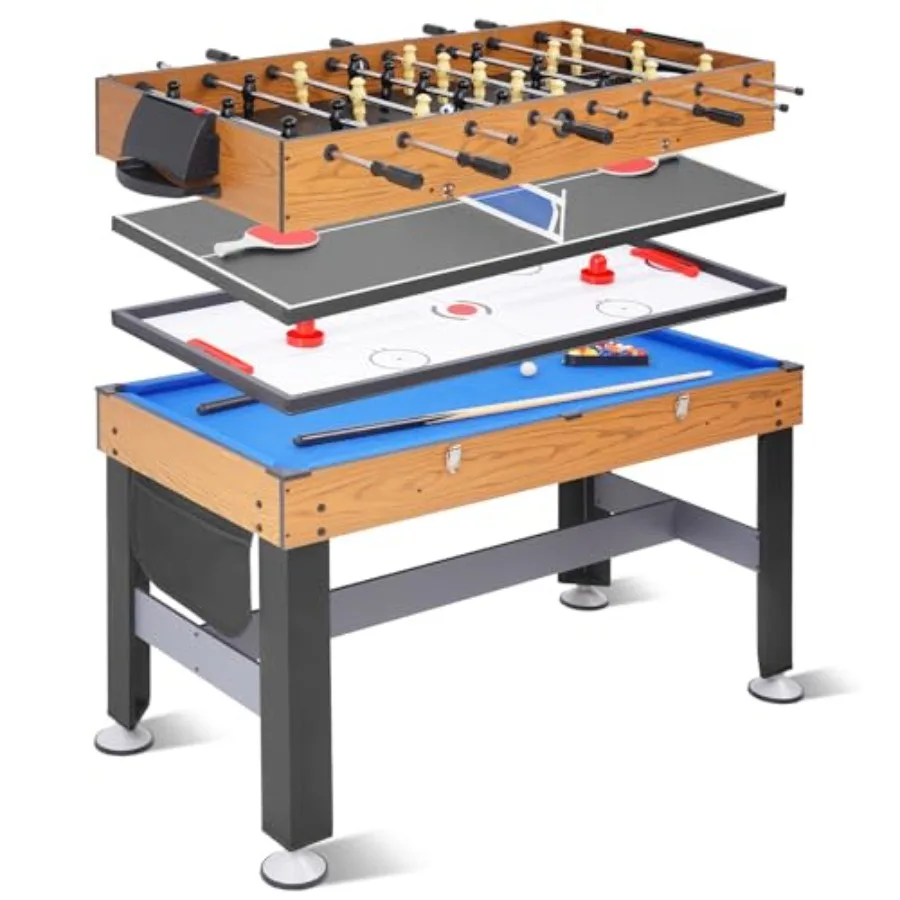 

54" 4-in-1 Multi Game Table Combination Game Table Set Combo Games Table for Home Game Room w/Soccer Billiards Tabletop Table T