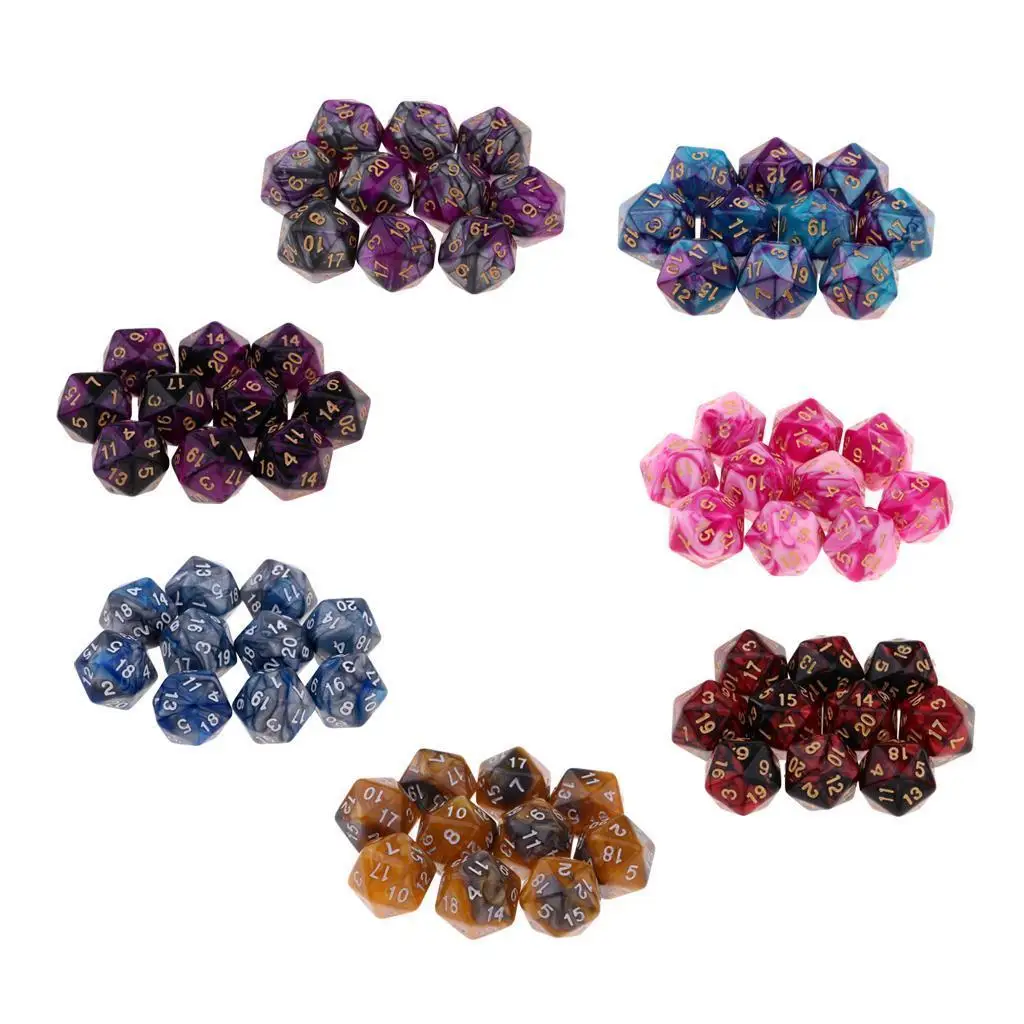

Партия 10 шт. двухцветные полигедральные игральные кости D20 настольные игры подземелья и-20 мм
