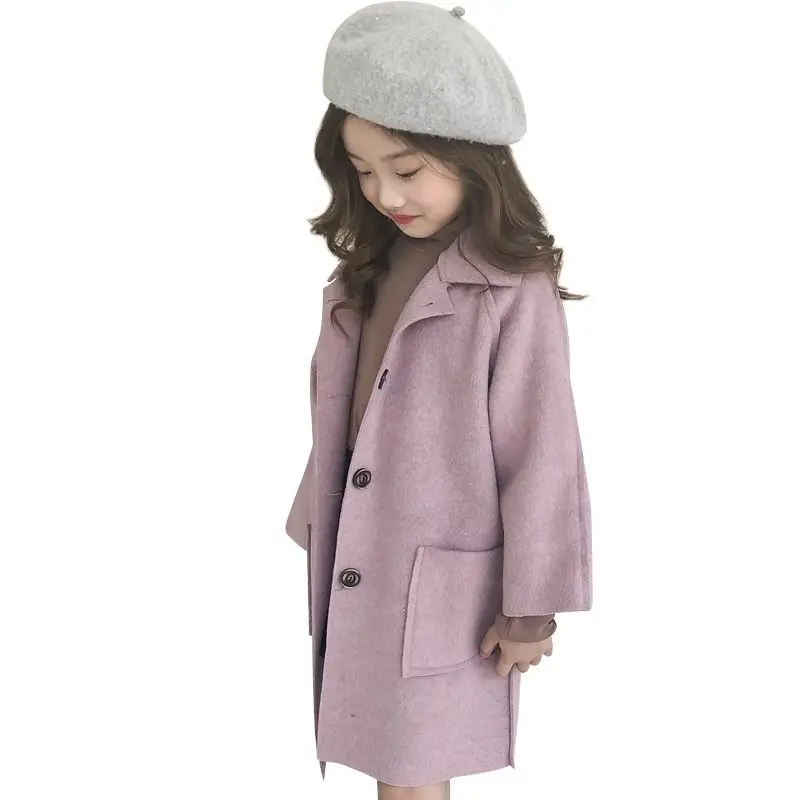 

Autumn Wool & Lamp Blends Jacket For Girl New Korean Version Double-Sided Synthesis Coat Mid-Length Casual Children's Clothing