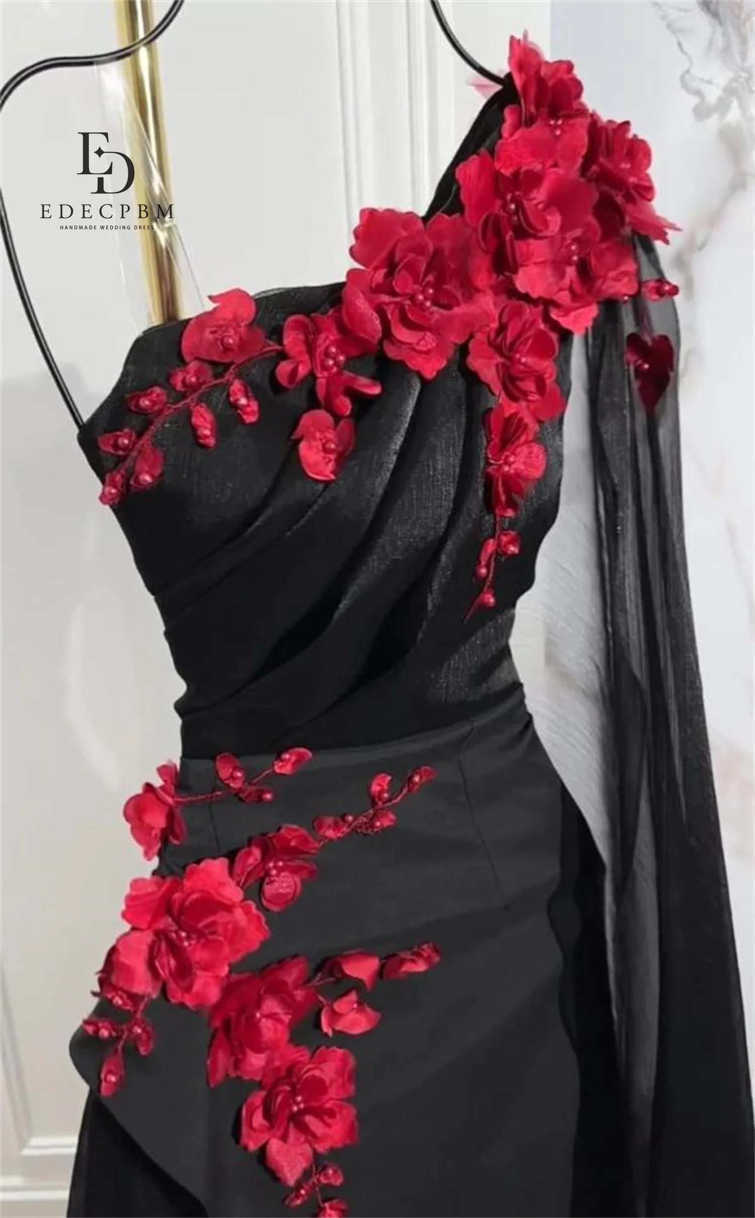 EDECPBM Robes De Festa Robes De Soirée Élégantes 2025 فساتmaveraRobe De Soirée pour Femmes Personnalisées Fleurs 3D Châle Noir Bal