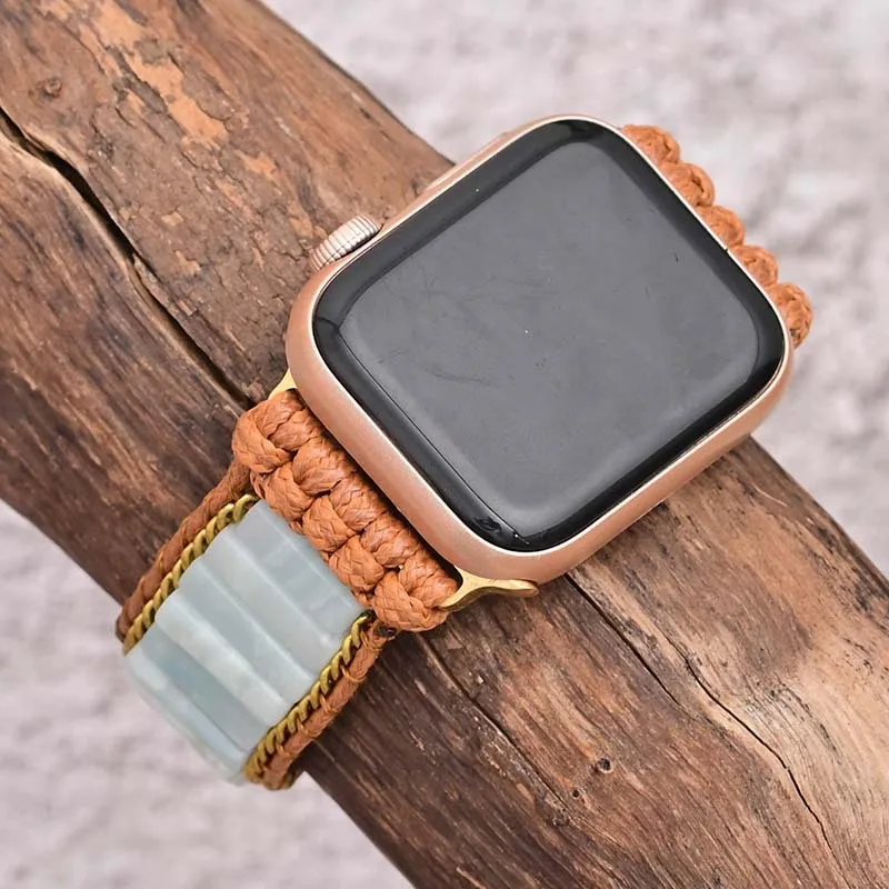 Boho Style Band for Apple Watch 12 11 10 42/46mm Vintage Natural Bead Braided Bracelet iWatch 9 8 7 6 5 4 SE 38 40 41 49 44 45mm