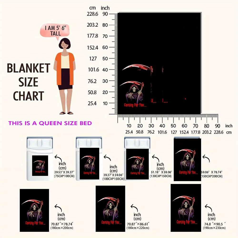 Sickle and Death Symbol Flannel printed blanket suitable for all seasons suitable for living room office sofa and travel