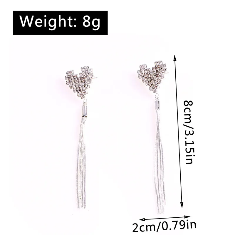 Aihua Koreanische Neue Glänzende Zirkon-Herz-Ohrstecker für Frauen Lange Quasten-Ohrringe Verlobungs- und Jubiläumsschmuck Geschenke – Detail 7