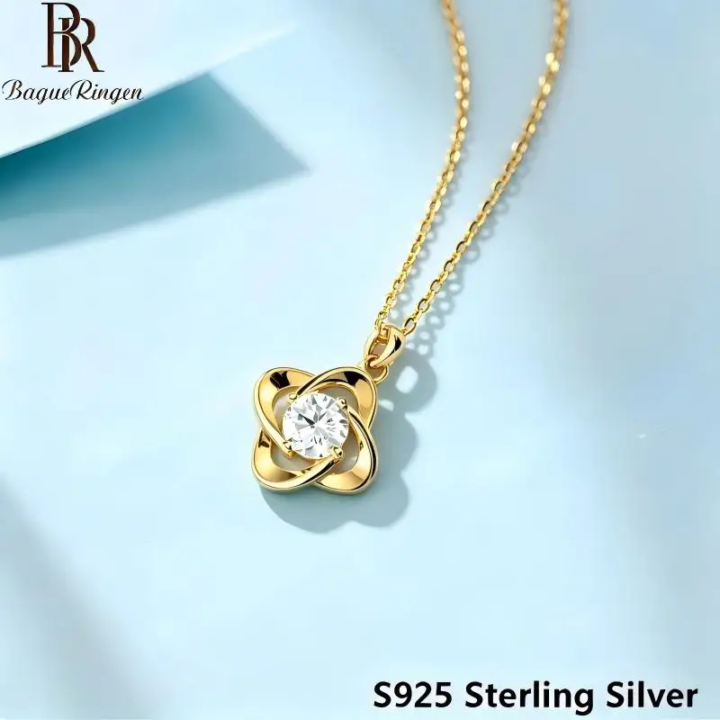 BR 1ct Four-leaf Clover 925 Sterling Silver Pendant Moissanite Necklace for Women Great Gift, Ideal for Wedding Anniversaries