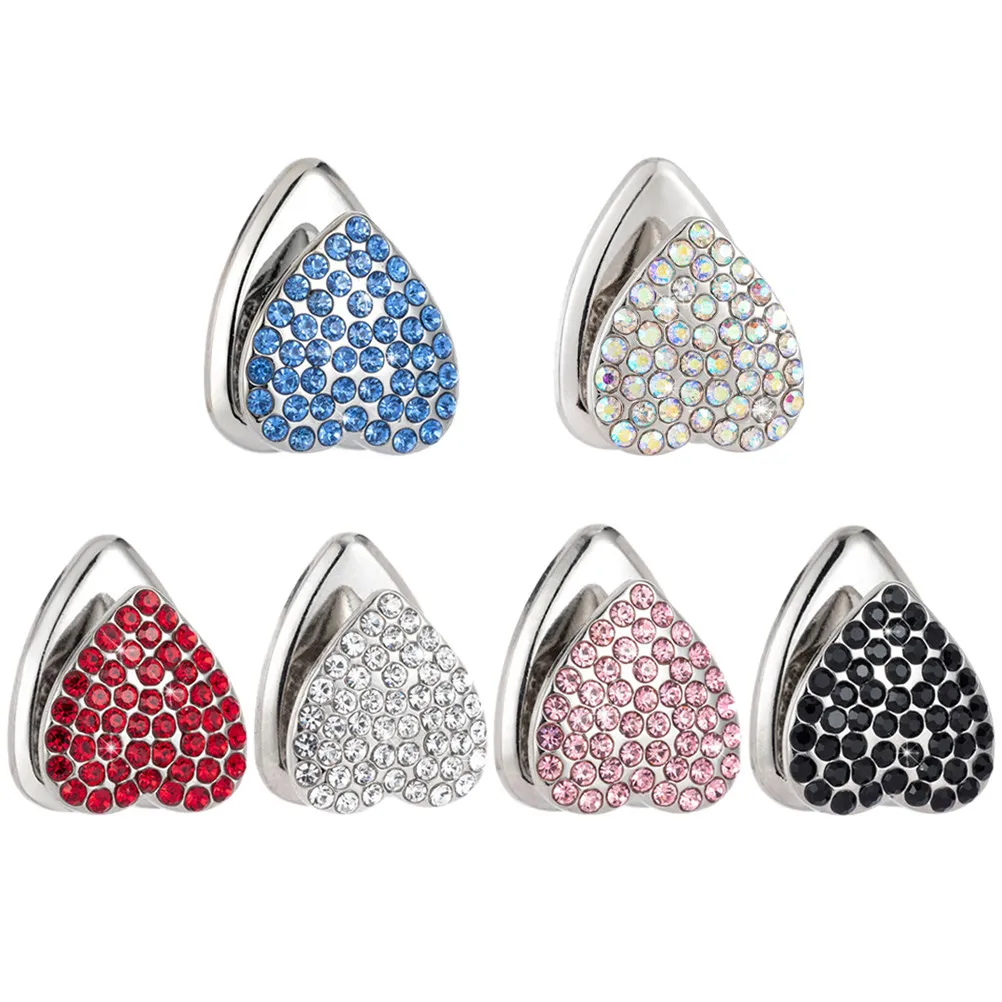 6pcs Car Adhesive Hook Bling Rhinestone Heart Hanger For Key Ring Cable Sunglasses Storage Dashboard Mount Self Adhesive Car