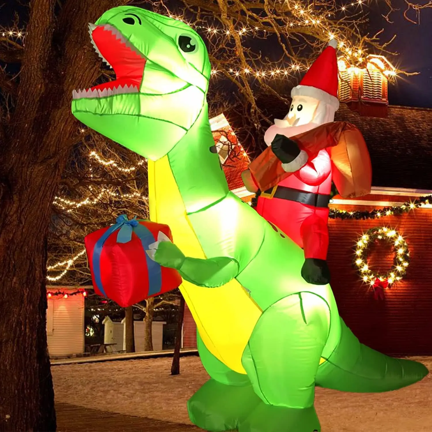 6 FT Christmas Dinosaur Inflatable Decoration Inflatable Santa Ride on Dinosaur nflatable Yard Decoration for Xmas Outdoor Toys